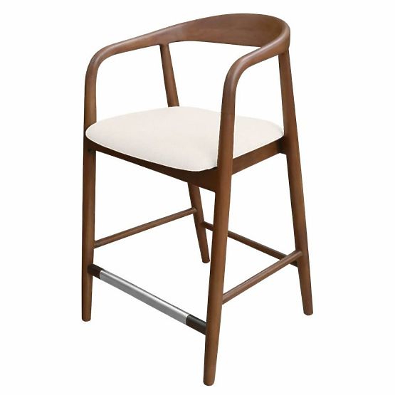 Wooden Bar Stool Ludvika 2.0, Rounded, Walnut/Cream