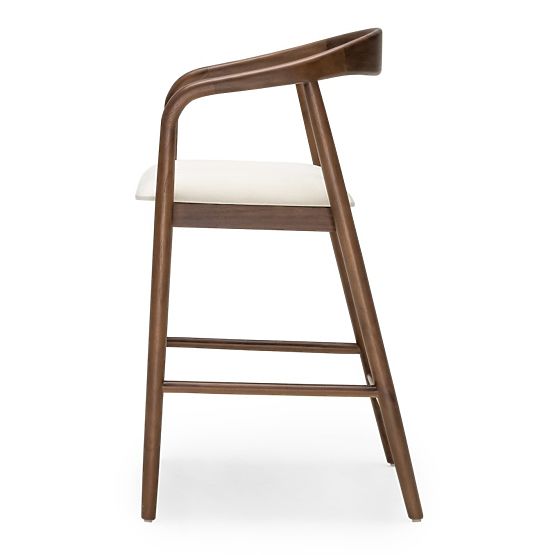 Wooden Bar Stool Ludvika 2.0, Rounded, Walnut/Cream