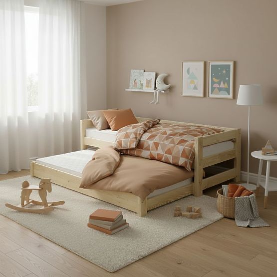 Wooden Bed with Trundle 90x200 cm - Pine