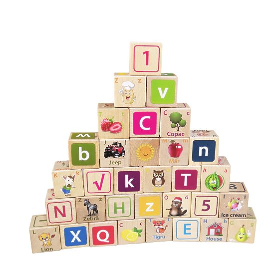 Wooden blocks - letters, numbers and pictures