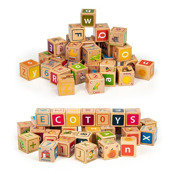 Wooden blocks - letters, numbers and pictures