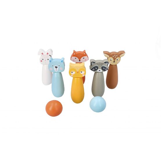 Wooden Bowling Pins Forest Animals