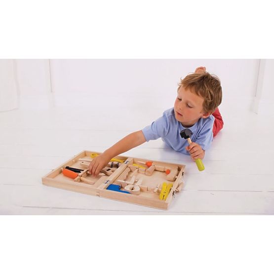 Wooden case with tools