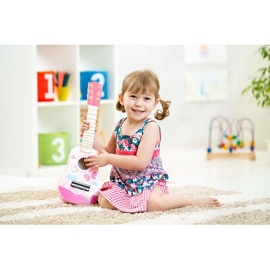 Wooden Children's Guitar Metal Strings Pick Pink ECOTOYS