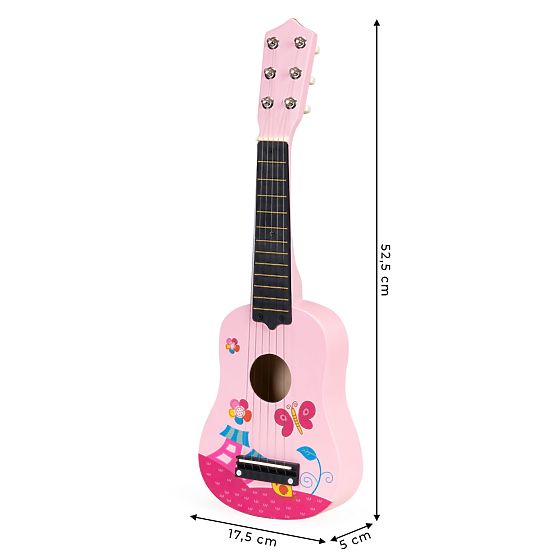 Wooden Children's Guitar Metal Strings Pick Pink ECOTOYS