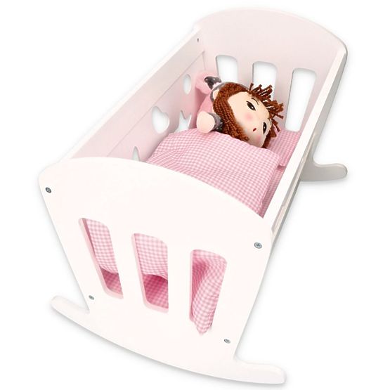 Wooden cradle for dolls with duvets
