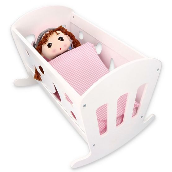 Wooden cradle for dolls with duvets