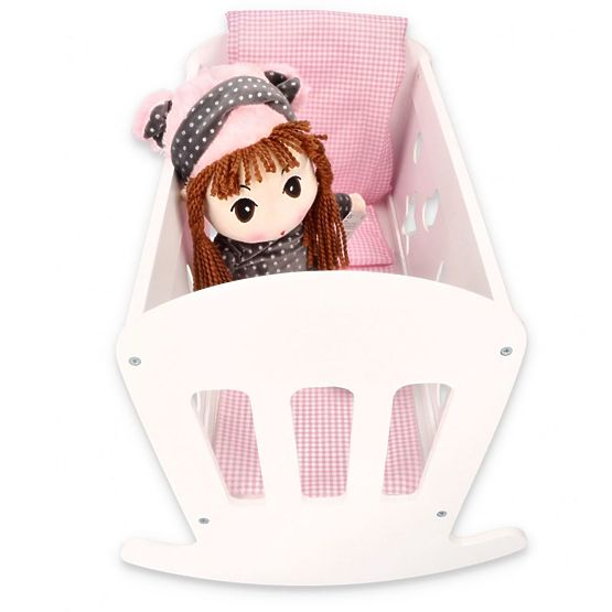 Wooden cradle for dolls with duvets