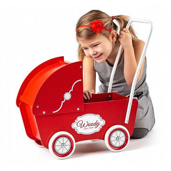 Wooden Doll Stroller Red