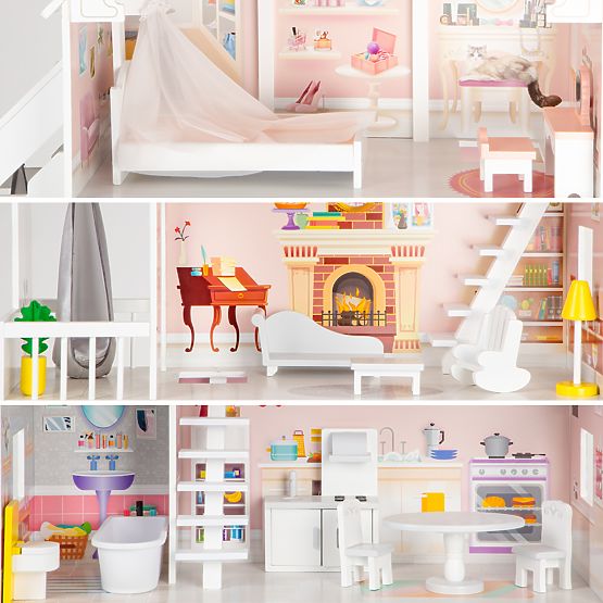 Wooden dollhouse Pastel residence