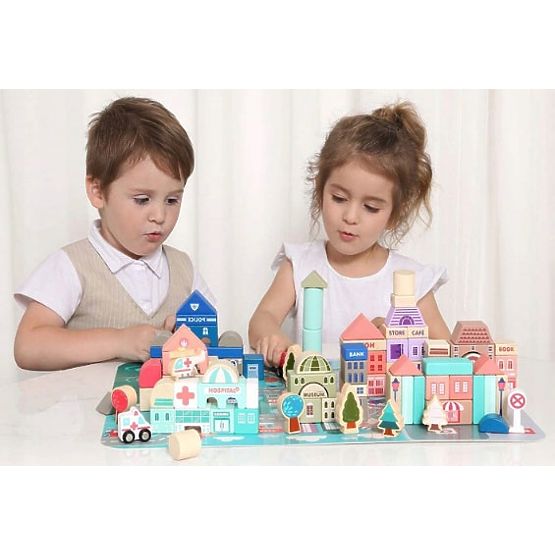 Wooden Educational City Blocks with Mat 115 pcs ECOTOYS