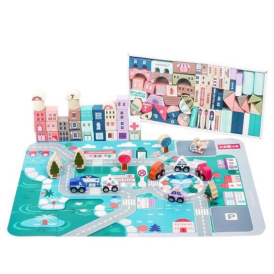 Wooden Educational City Blocks with Mat 115 pcs ECOTOYS