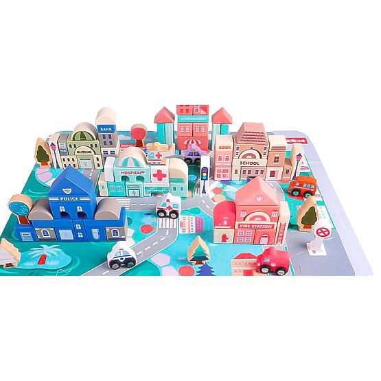 Wooden Educational City Blocks with Mat 115 pcs ECOTOYS