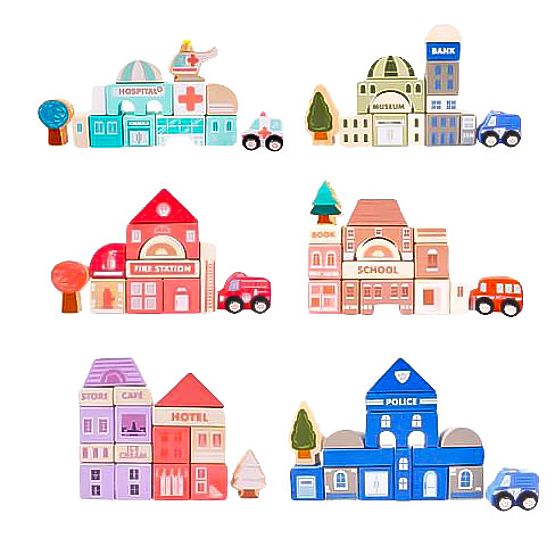 Wooden Educational City Blocks with Mat 115 pcs ECOTOYS