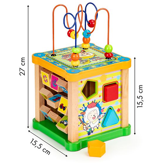 Wooden educational cube with labyrinth