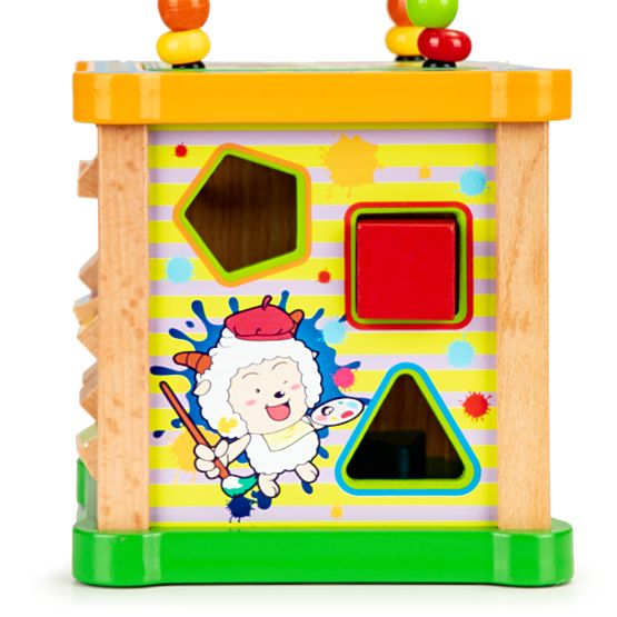 Wooden educational cube with labyrinth