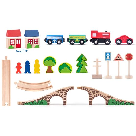 Wooden Figure Eight Train Set with Bridge