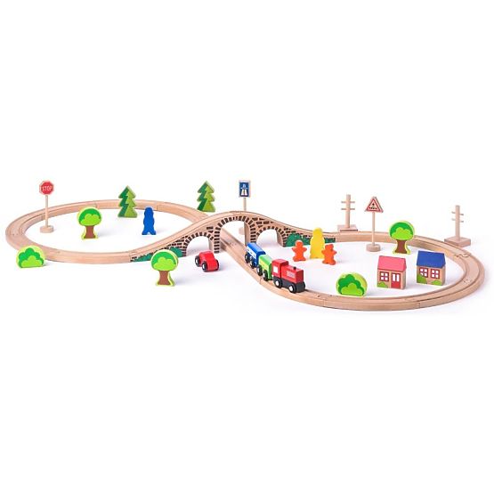 Wooden Figure Eight Train Set with Bridge
