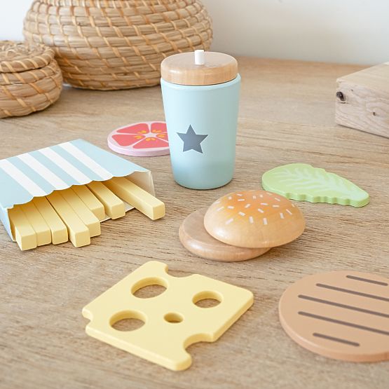 Wooden food - cutting - French fries meal set