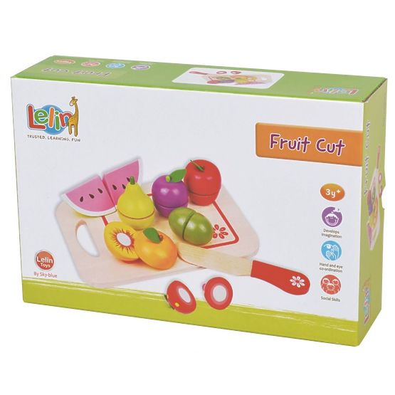 Wooden fruits with a cutting board