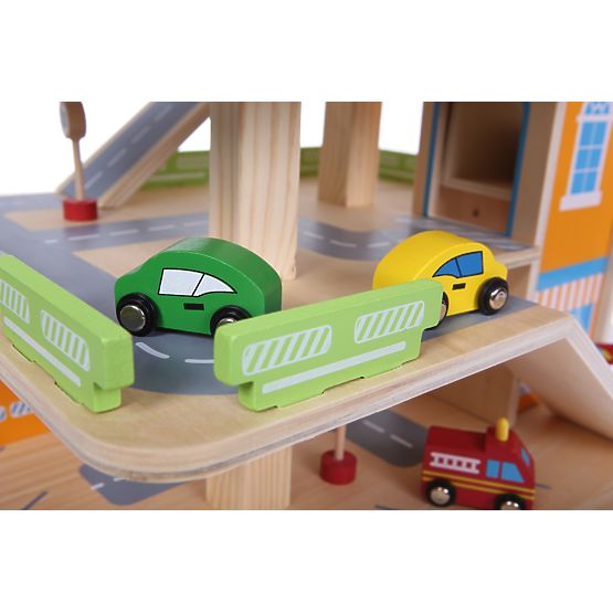 Wooden garage with cars and lift