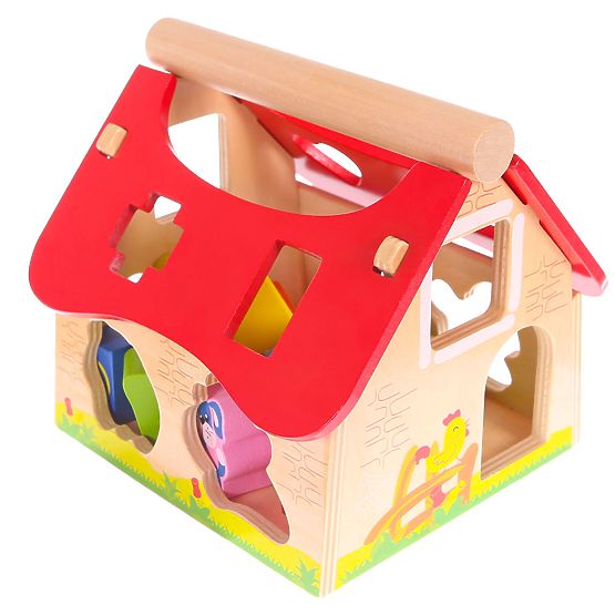 Wooden House, Farm Sorter with Blocks ECOTOYS