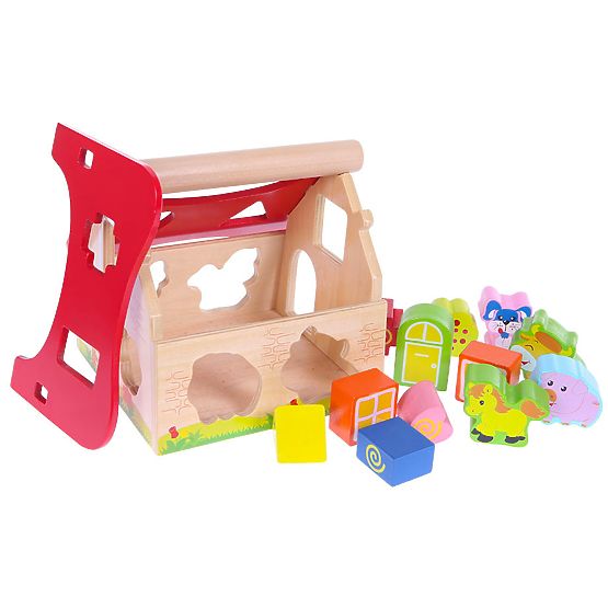 Wooden House, Farm Sorter with Blocks ECOTOYS