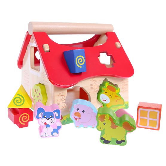 Wooden House, Farm Sorter with Blocks ECOTOYS