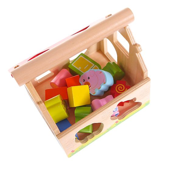 Wooden House, Farm Sorter with Blocks ECOTOYS