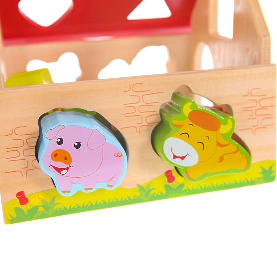 Wooden House, Farm Sorter with Blocks ECOTOYS