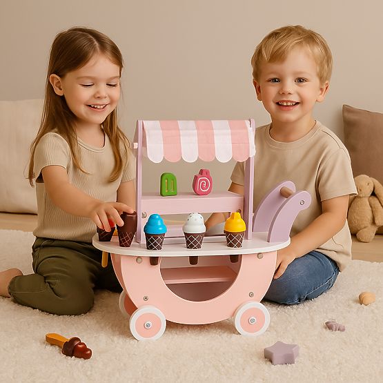 Wooden Ice Cream Cart for Kids Shop 12 Elements ECOTOYS