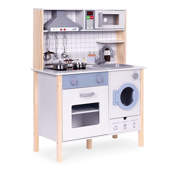 Wooden Kitchen for Kids with Sounds, LED Oven, Washing Machine, Kitchen Accessories ECOTOYS