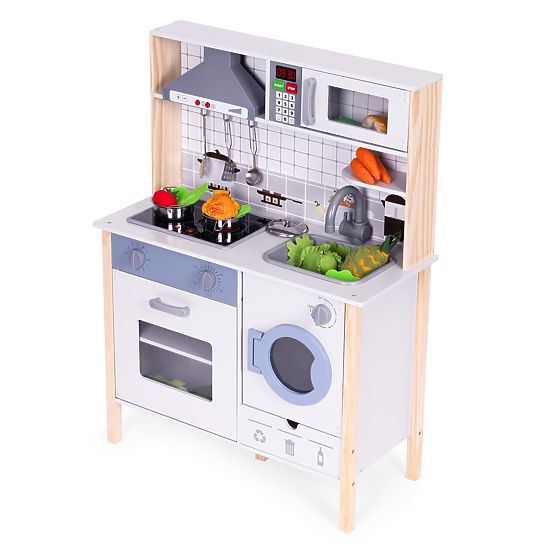 Wooden Kitchen for Kids with Sounds, LED Oven, Washing Machine, Kitchen Accessories ECOTOYS