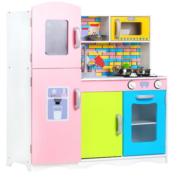 Wooden kitchenette with equipment for children
