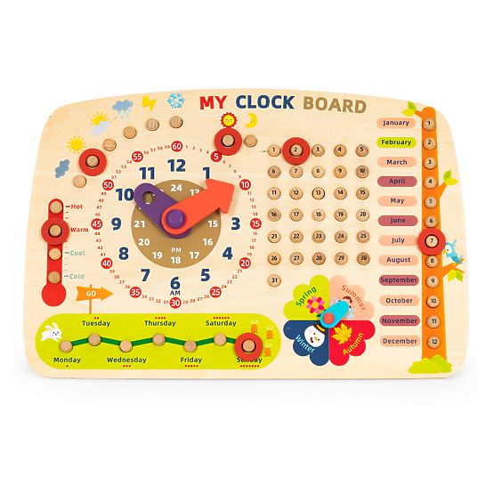 Wooden Manipulative Board for Children Calendar Clock ECOTOYS