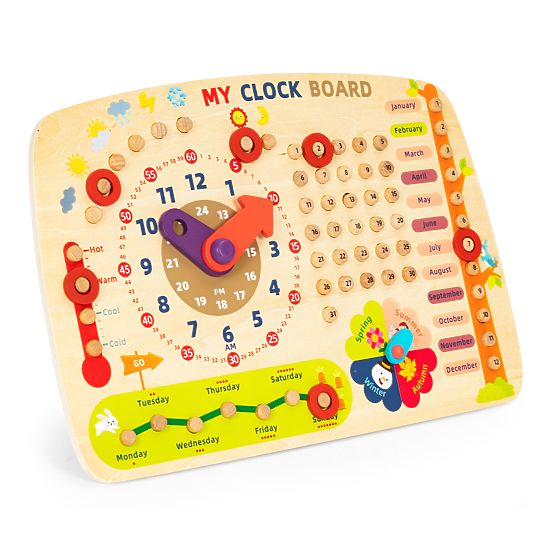 Wooden Manipulative Board for Children Calendar Clock ECOTOYS