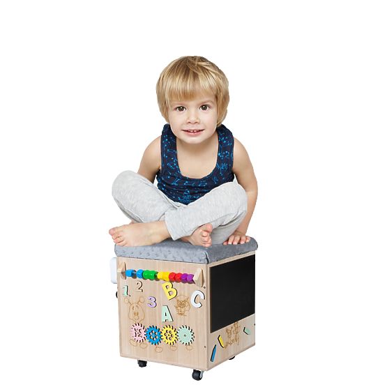 Wooden Montessori Activity Stool - Natural / Gray