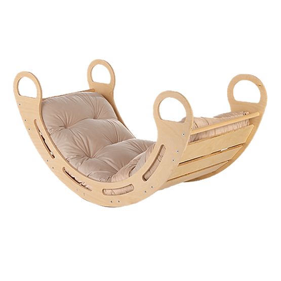 Wooden Montessori Swing with Beige Cushion - 85 cm