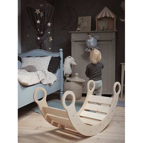 Wooden Montessori Swing with Slide/Climbing Wall M - Natural