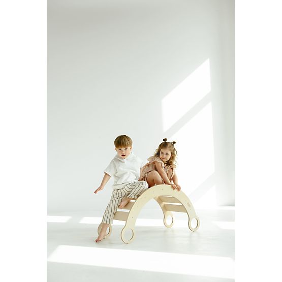 Wooden Montessori Swing with Slide/Climbing Wall M - Natural