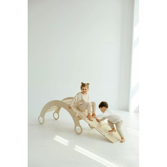 Wooden Montessori Swing with Slide/Ladder L - Natural