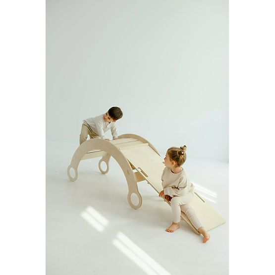 Wooden Montessori Swing with Slide/Ladder L - Natural