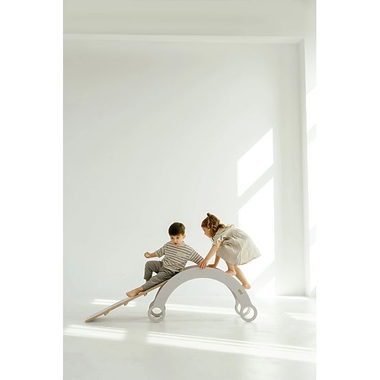 Wooden Montessori Swing with Slide/Ladder M - White