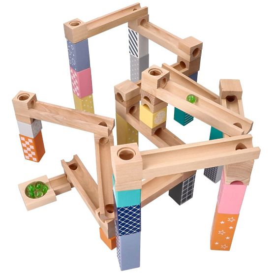 Wooden Pastel Marble Run 53 pcs