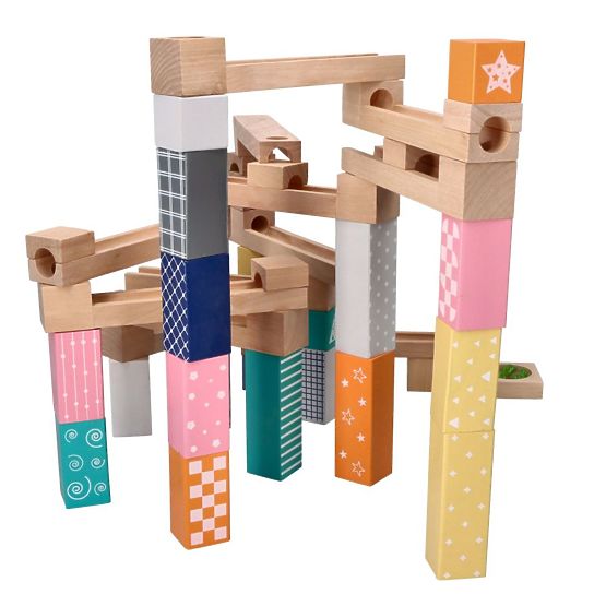 Wooden Pastel Marble Run 53 pcs