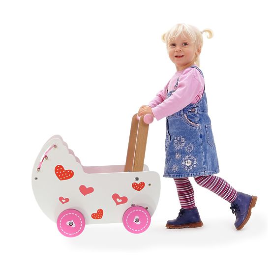 Wooden push stroller for dolls