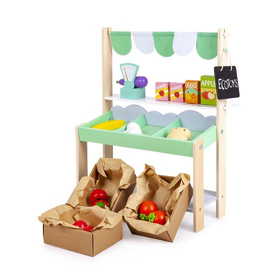 Wooden sales stand with vegetables