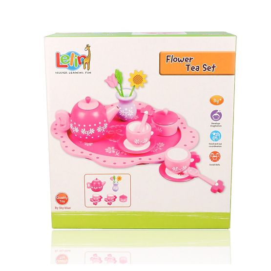 Wooden Tea Set with Flowers