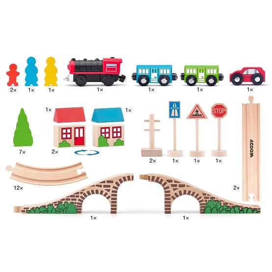 Wooden train track with a locomotive