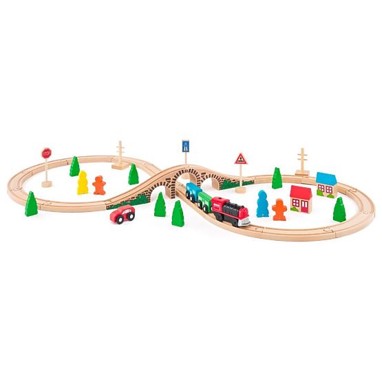 Wooden train track with a locomotive